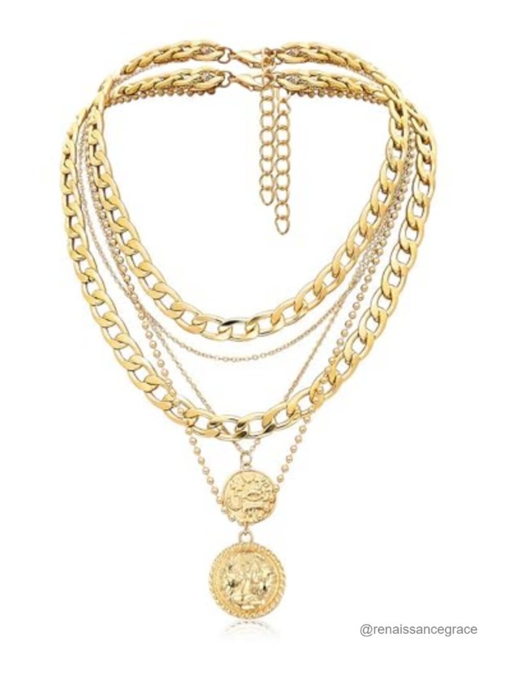 Layered Necklaces for Women Trendy Retro Coin Pendant Dainty Chunky Chain 2PCS